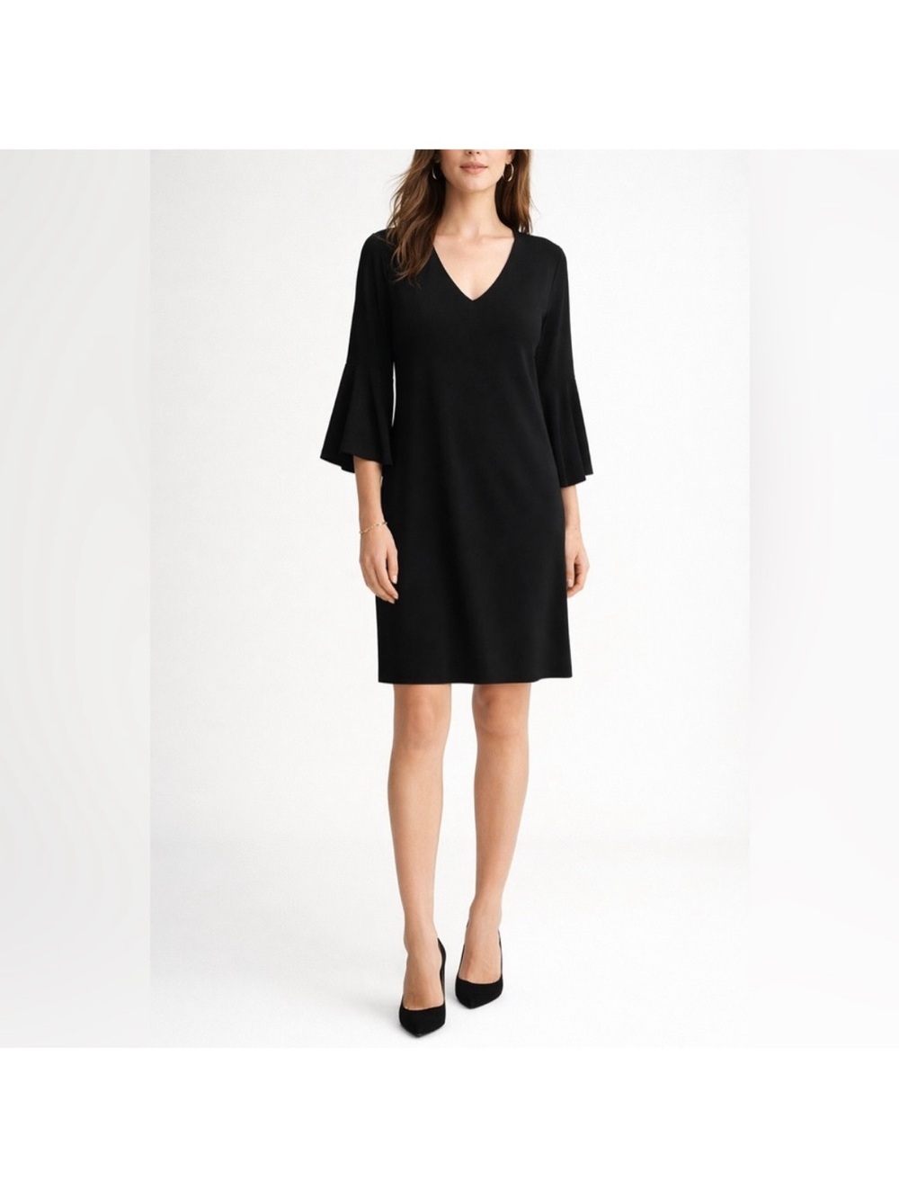 Lauren Ralph Lauren Black V-Neck Bell Sleeve Shift Dress Size 4